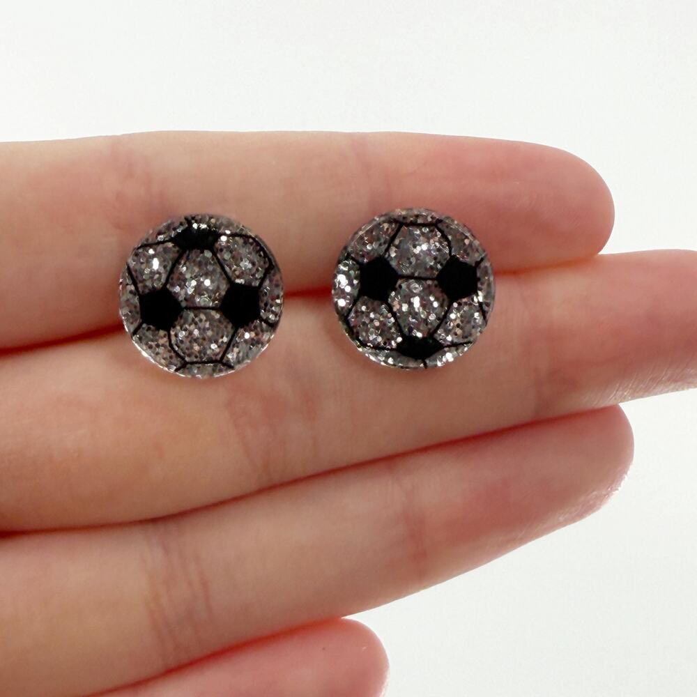 Glitter Soccer Ball Earrings, Soccer Earrings, Soccer Jewelry, Soccer Gift